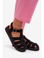 Dámské sandály Římské s zlatým sponou na platformě Černé Terelina