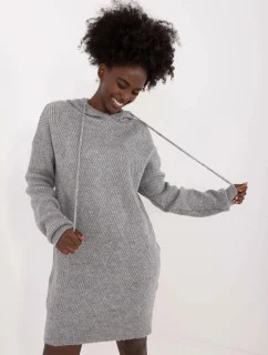 Šedé pletené šaty s kapucňou (0582)