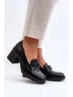 Półbuty Damskie Na Obcasie Z Ozdobą Czarne Nedarea