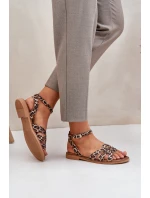 Skórzane Sandały Damskie Na Płaskim Obcasie Panterka Zazoo 3688 Brązowe