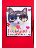 Blúzka s 3D grafikou mačky červená