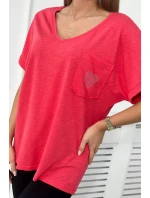 Bavlnená blúzka s vreckom malinová