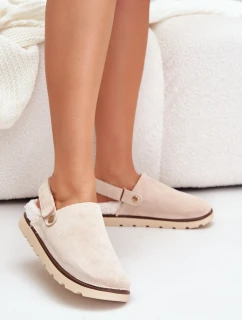 Kapcie Damskie Na Platformie Ocieplane Futerkiem Typu Baranek Beżowe Sanilora