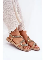 Sandały Damskie Ze Zdobieniem Wąż Eko Zamszowe Artiker 56C1361 Beżowe