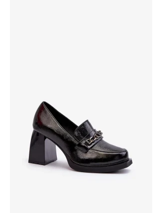 Lakované čierne lodičky Terimene s hrubými podpätkami