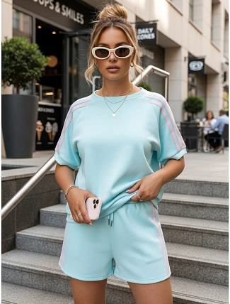 Dámsky viskózový set s motýľom a šortkami modrý FashionStreet AY1185