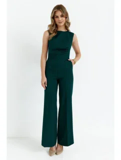 S115 Kombinéza so širokými nohavicami - fľaškovo zelená