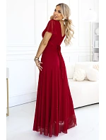 635-10 MELANIA – dlhé lesklé svadobné šaty s výstrihom a krátkymi rukávmi – svetlo vínová 635-10 MELANIA – dlhé lesklé svadobné šaty s výstrihom a krátkymi rukávmi – svetlo vínová