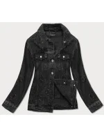 Čierna dámska džínsová bunda s pretrhnutiami (34761A)