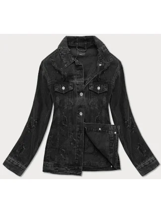 Čierna dámska džínsová bunda s pretrhnutiami (34761A)