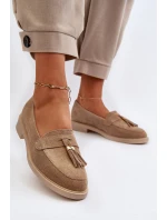 Zazoo 3420 Zamszowe Mokasyny Damskie Na Płaskim Obcasie Beżowe