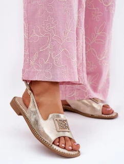 Eleganckie Sandały Damskie Na Płaskim Obcasie Z Ozdobą S.Barski KV51-082 Złote