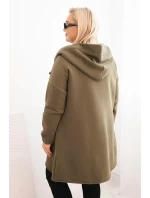 Dámska mikina s kapucňou Plus Size s asymetrickým zipsom khaki