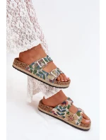 Wzorzyste Klapki Damskie Na Korkowej Platformie Z Klamrami Lee Cooper LCW-25-35-3480L Multikolor