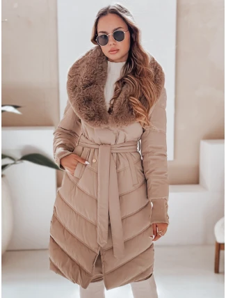Dámska prešívaná zimná bunda s kožušinou FashionStreet camel TY5077 Dámska prešívaná zimná bunda s kožušinou FashionStreet camel TY5077