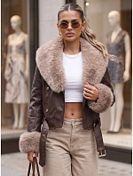 Dámska zimná kožená bunda s kožušinou, hnedá, FashionStreet TY5979 Dámska zimná kožená bunda s kožušinou, hnedá, FashionStreet TY5979