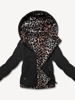 Miss TiTi Čiernohnedá krátka voľná bunda s leopardím vzorom (25898)