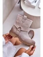 Zamszowe Botki Damskie Na Płaskim Obcasie Lewski 3610 Cappucino