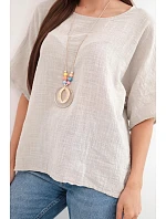 Dámska bavlnená blúzka oversize s krátkymi rukávmi béžová Dámska bavlnená blúzka oversize s krátkymi rukávmi béžová