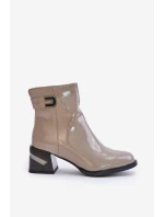 Lakierowane Botki Na Obcasie Ocieplane MR880-093 Szare