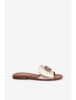 Skórzane Klapki Z Ozdobą Na Płaskim Obcasie Zazoo 3047/O Złote