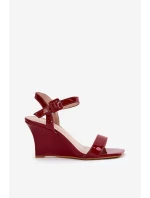 Lakierowane Sandały Damskie Na Koturnie Bordowe Vliraya