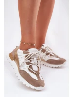 Skórzane Półbuty Sneakersy Damskie Artiker 56C1738 Beżowo-Złote