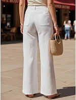 Dámske ľanové nohavice so širokými nohavicami biele FashionStreet UY3081