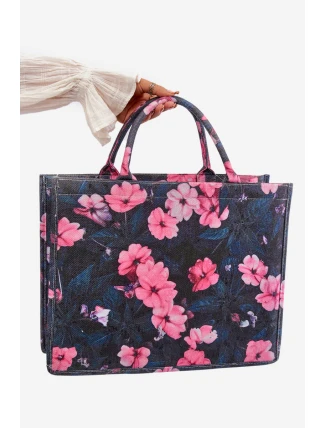 Duża Torebka W Kwiaty Czarno-Różowa Mooch