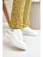 Niskie Trampki Damskie Na Platformie Z Eko Skóry Biało-Zielone Nevelena