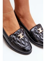 Skórzane Lakierowane Mokasyny Ze Złotą Ozdobą Laura Messi 2927 Czarne