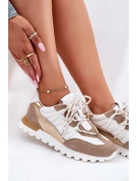 Skórzane Półbuty Sneakersy Damskie Artiker 56C1738 Beżowo-Złote