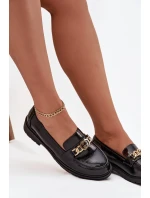 Lakierowane Mokasyny Damskie Ze Złotą Ozdobą S.Barski HY52-539 Czarne