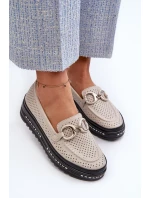 Dámske kožené mokasíny na platforme so zdobením S.Barski béžové Dámske kožené mokasíny na platforme so zdobením S.Barski béžové