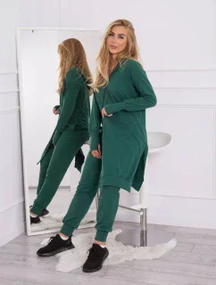 Mikinová súprava s dlhšou stranou tmavo zelená