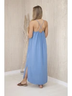 Dlhé džínsové šaty bez ramienok Dlhé džínsové šaty bez ramienok