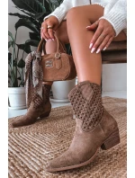 Dámské perforované kotníkové boty na podpatku béžové Ferissa