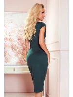 TAMARA - Elegantné dámske midi šaty vo fľaškovo zelenej farbe s opaskom 301-3 TAMARA - Elegantné dámske midi šaty vo fľaškovo zelenej farbe s opaskom 301-3
