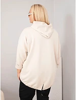 Dámska mikina Plus Size z viskózy s kapucňou a ozdobnými prúžkami, béžová Dámska mikina Plus Size z viskózy s kapucňou a ozdobnými prúžkami, béžová