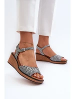 Damskie Sandały Na Koturnie Sergio Leone SK303 Biało-Czarne