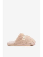 Kapcie Damskie Z Futerkiem I Napisem Beżowe Kalelia