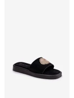 Klapki Damskie Ze Złotą Ozdobą Czarne Kaliora