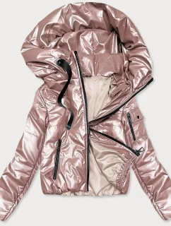 Krátka dámska bunda v perleťovo ružovej farbe (B8138-51)