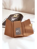 Eko Skórzany Gładki Portfel Damski Ciemnobeżowy Erolia