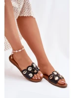 Klapki Damskie Na Płaskim Obcasie Ze Złotymi Przypinkami Czarne Nalothiel