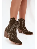 Ocieplane Damskie Botki Kowbojki Ze Zdobieniem Ciemnozielone Lelira