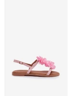Dámské sandály Ploché S Ozdobnými Květinami Růžové Noemia