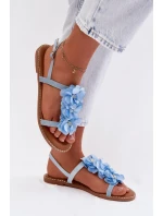 Dámské Sandály Ploché Modré Ozdobné Květiny Noemia