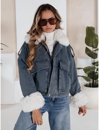 Zimná džínsová bunda s kožušinou modrá FashionStreet TY5160