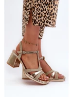 Sandały Damskie Na Słupku Z Eko Skóry Złote Lyana Sandały Damskie Na Słupku Z Eko Skóry Złote Lyana